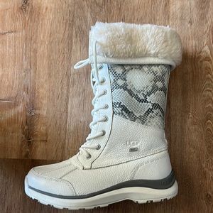 Ugg Adirondack Tall White Leather Snakeskin Winter Snow Boots